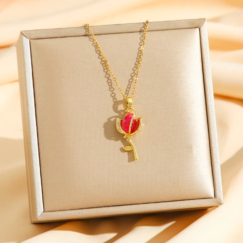 Collar Tulipan Rojo - Dorado - COL191