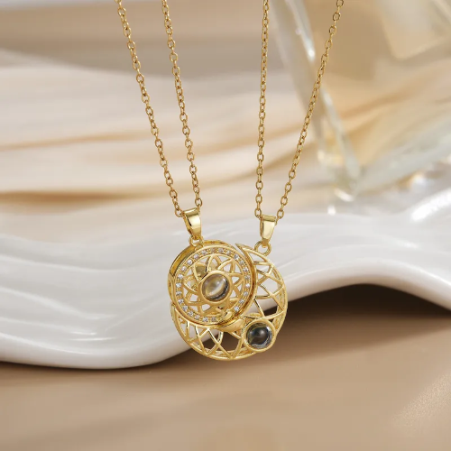 Collar de Pareja/Amistad Sol y Luna Retro - Dorado - COL143