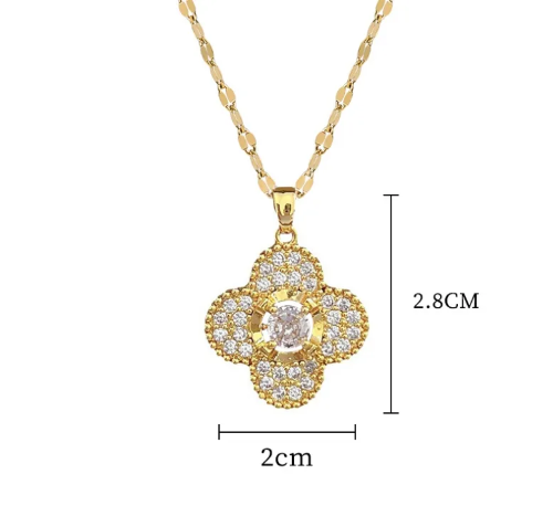 Collar Flor con Diamantes Centra y Microdiamantes Blancos - Dorado - COL221