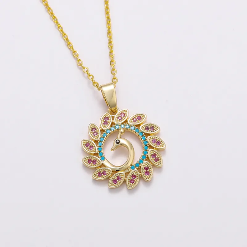 Collar Pavo Real con Circoneas - Dorado - COL185
