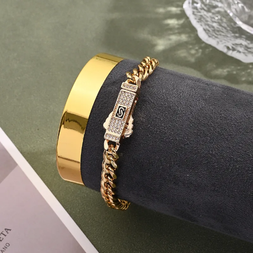 Estilo Monaco plana Rectangular circonita cubana - Dorado - PUL038