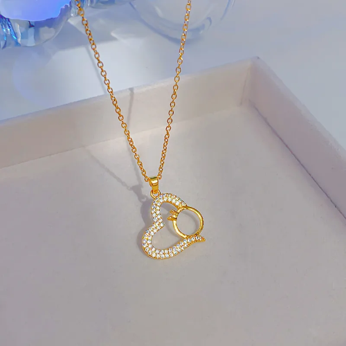 Collar Corazón y Anillo con Circoneas Blancas - Dorado - COL139