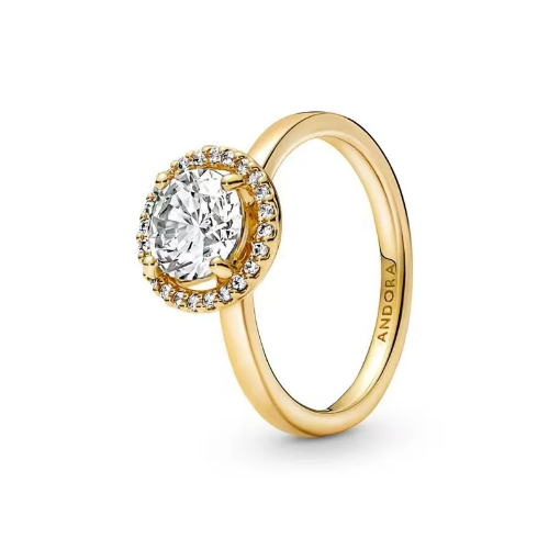 Anillo Estilo Pandora de Diamante Circular con Microdiamantes - Dorado - ANI065
