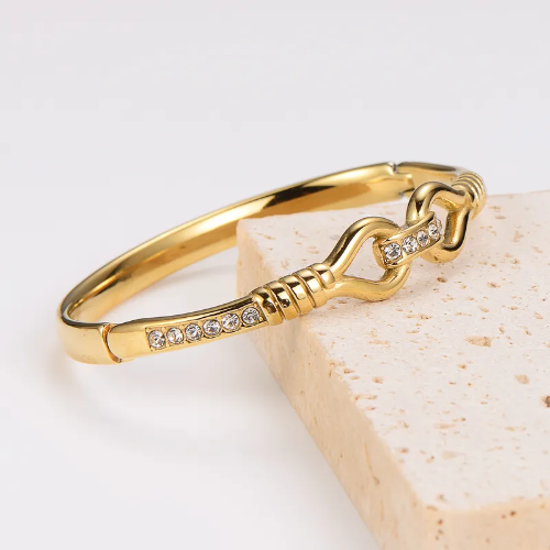 Brazalete Estilo Cinto con Circoneas - Dorado - BRA065