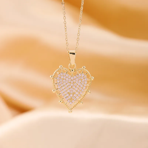 Collar Corazón con Circoneas Blancas - Dorado - COL212