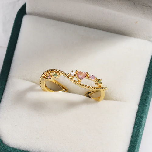 Corazón Rosa con Circonias - Dorado - ANI085