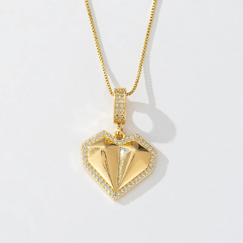 Collar de Corazón con Circoneas - Dorado - COL158