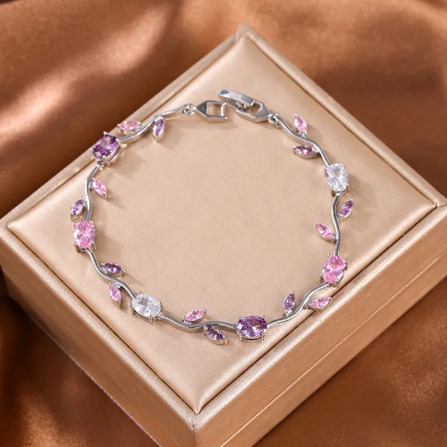 Pulsera Tulipan Púrpura Rosa - Plateado - PUL058