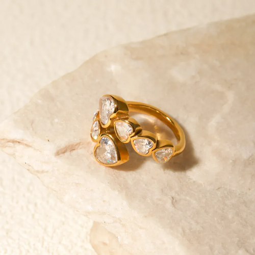 Anillo ajustable de corazones blancos - Dorado - ANI126