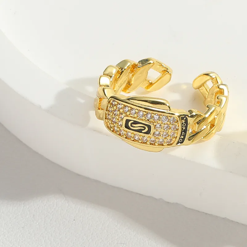 Anillo ajustable estilo Monaco con microdiamantes - Dorado - ANI125