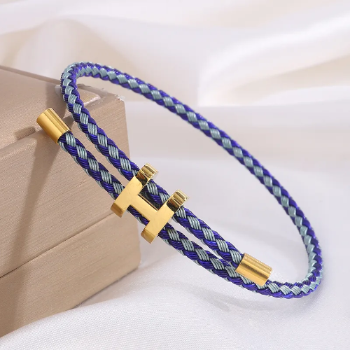 Pulsera Estilo Hermes Azul Plata -  PUL075