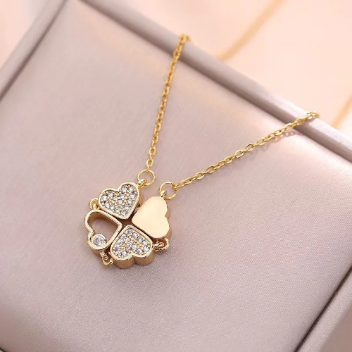 Collar Estilo Van Cleef Corazón 2 en 1 - Dorado - COL179