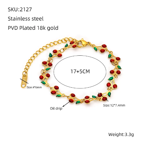 Pulsera Cherry Roja - Dorado - PUL047