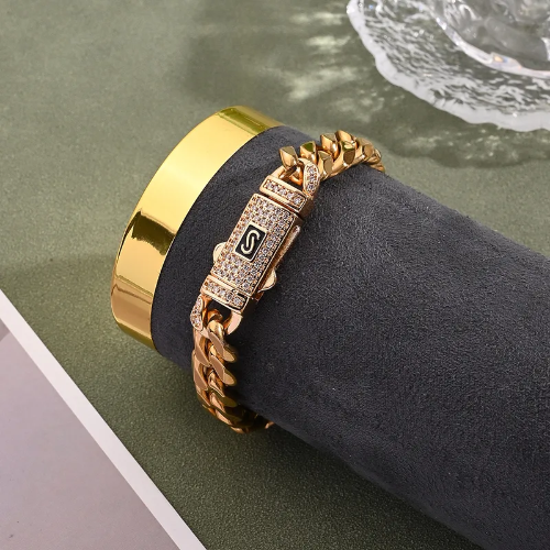 Estilo Monaco plana Rectangular circonita cubana - Dorado - PUL063