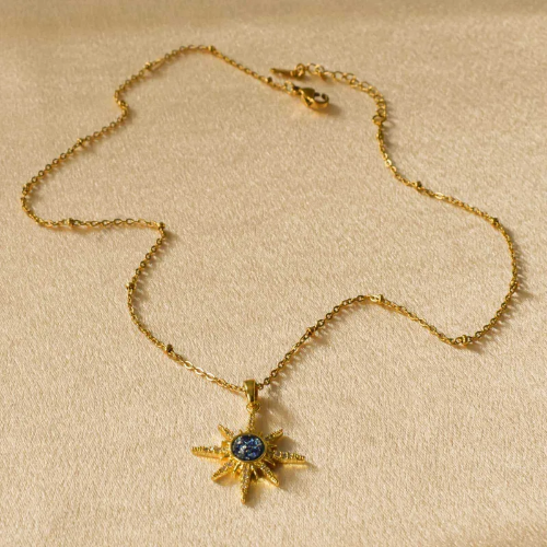 Collar Sol Azul Opalo Radiante - Dorado - COL167