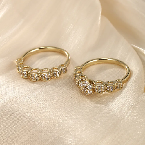 Xuping Anillo Doble con Diamantes- Dorado - ANI075