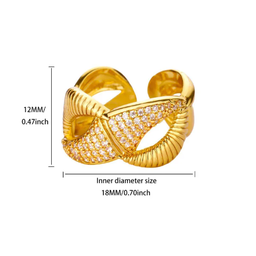Anillo Ajustable Abstracto con Circoneas - Dorado - ANI162