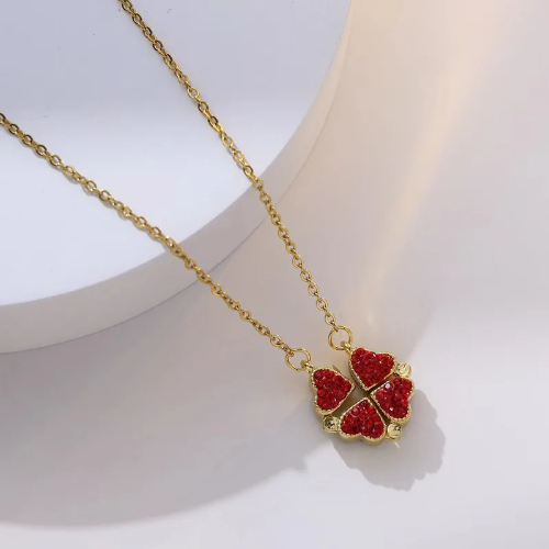 Collar 2 en 1 Estilo Van Cleef Rojo - Dorado - COL222