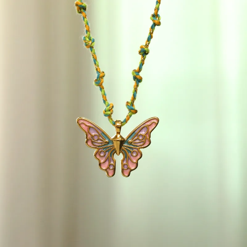 Collar Mariposa Rosa Gradiante - Dorado - COL132
