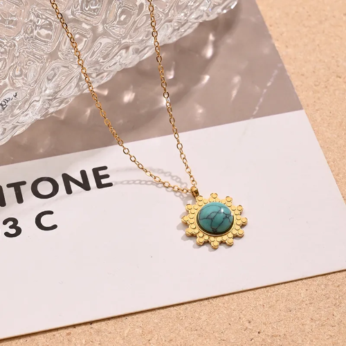 Estilo Simple Sol Luna Flor Acero inoxidable 304 - Dorado - COL061