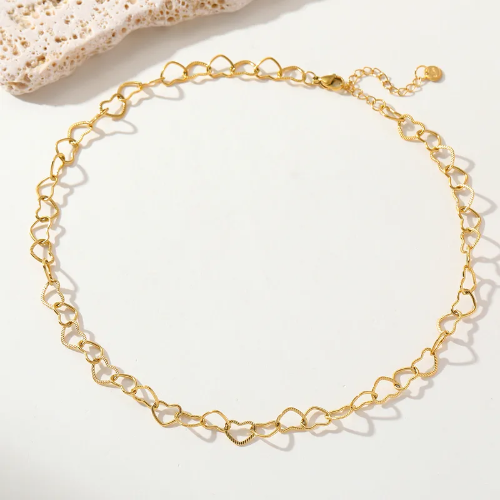 Collar de Eslabones de Corazón - Dorado - COL092