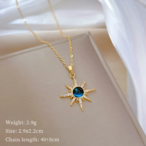 Collar Sol Azul Radiante - Dorado - COL149