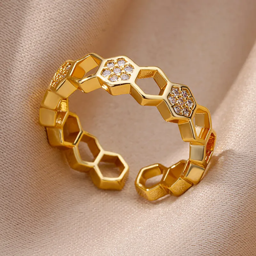 Anillo ajustable estilo panal de abeja - Dorado - ANI128