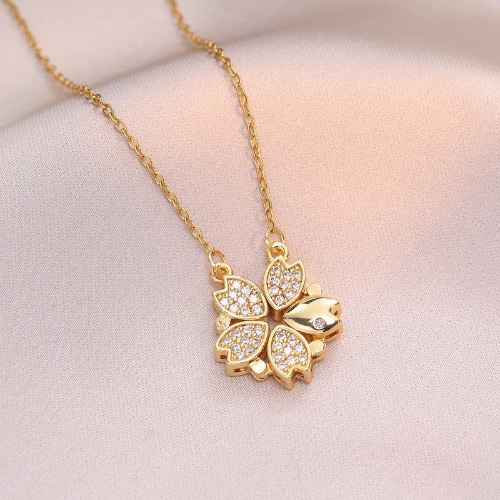 Collar Estilo Van Cleef Hojas con Circoneas 2 en 1 COL111