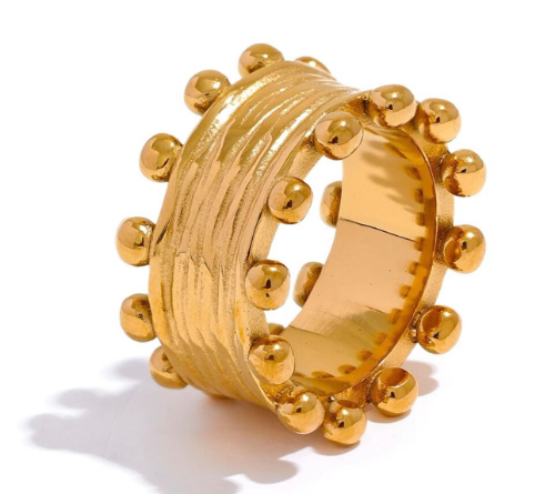 Anillo ancho detalles puntos dorados