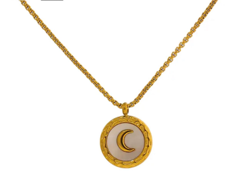 Collar medalla de luna dorado con blanco
