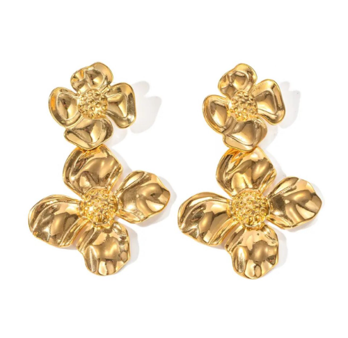 Arete flor 4 petalos doble