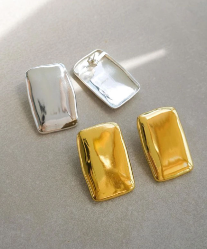 pendientes rectagulares acero dorado y plateado