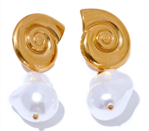 Pendiete caracol dorado con perla