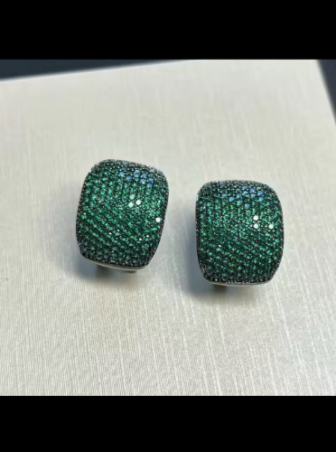 Pendientes de boton cuadrado brillos verde