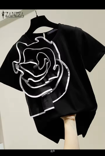 Camisa con detalle de flor de tul blanco y negro SML