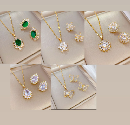 Set pendientes y cadena con zirconias variedad