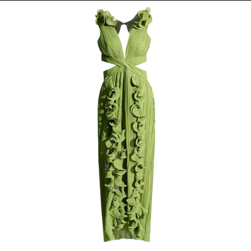 Vestido maxi escotado detalle tela fruncida 3 colores SML