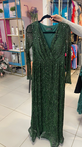 Vestido de gala maxi manga larga detalle de lentejuelas 2 colores ML