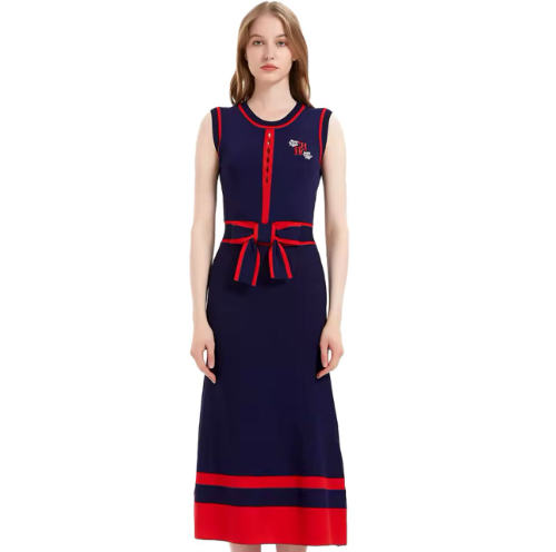 Vestido CAROLINA HERRERA azul con rojo SML