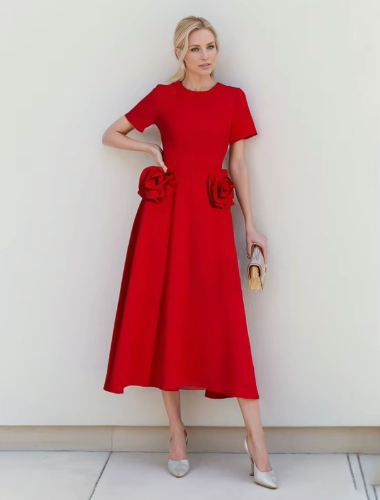 Vestido rojo midi detalle de 2 rosas TWOTWINSTYLE SML