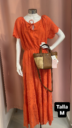 Vestido naranja detalles bordado DRESS NAO talla M