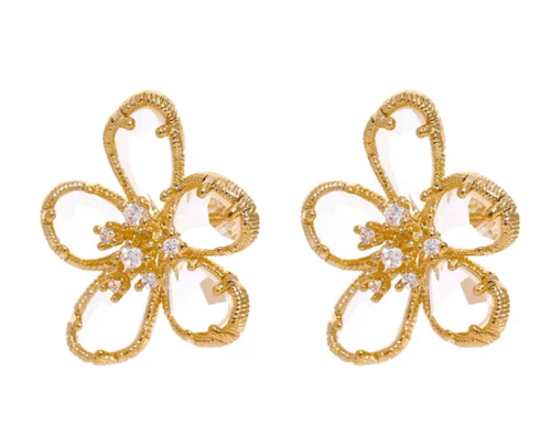 Pendiente Flor con petalos zirconias transparentes