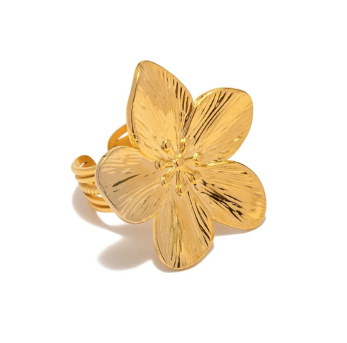 Anillo flor dorada corrugada