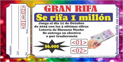 500 BOLETAS FULL COLOR 2 OPORTUNIDADES DE 7x14