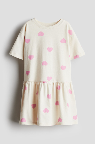 Vestido Crema con Corazones Rosa 5/6T