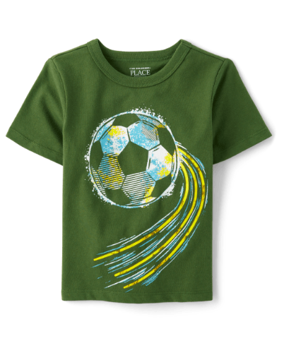 Franela de niño verde oliva con figura de pelota de futbol 4T