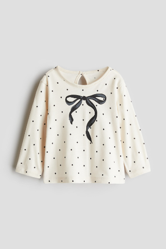 Franela M/L con lunares negros y lazo 4T