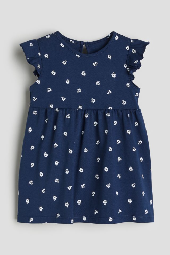 Vestido M/C azul oscuro y florecitas blancas 2T