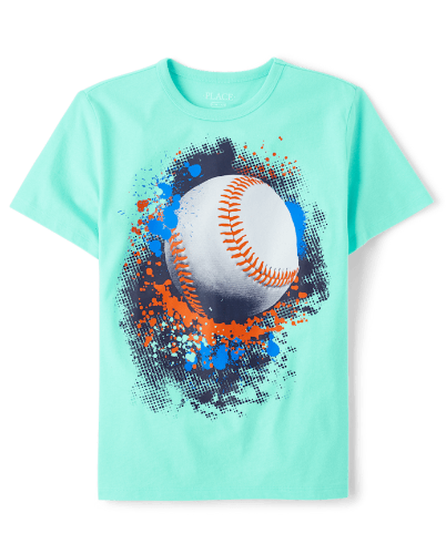 Franela de niño celeste con figura pelota de beisbol 5-6T