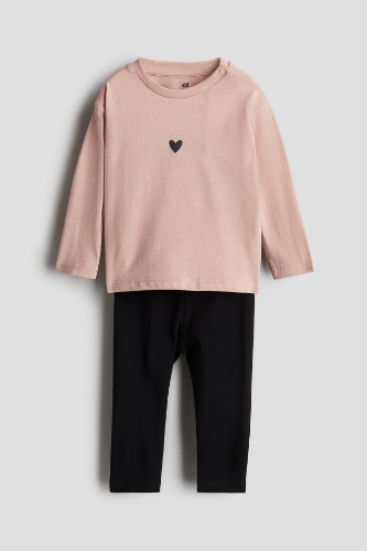 Conjunto Franela M/L rosa vieja y leggings negro 4T